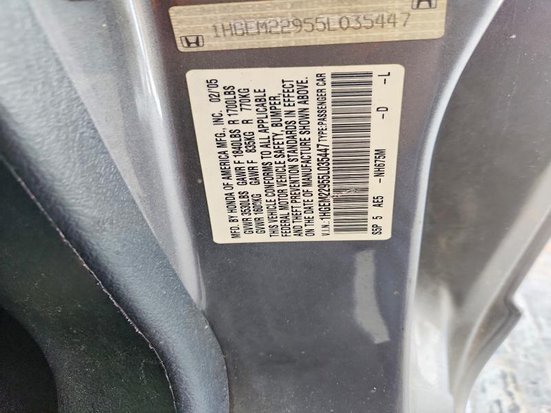 Продажа на аукционе авто 2005 Honda Civic, vin: 1HGEM22955L035447, номер лота: 62071026