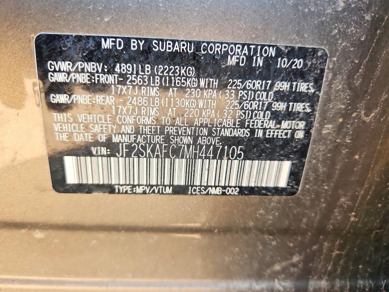 Aukcja sprzedaży 2021 Subaru Forester, vin: JF2SKAFC7MH447105, numer aukcji: 62791116