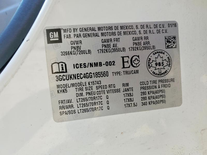 Aukcja sprzedaży 2016 Chevrolet Silverado, vin: 3GCUKNEC4GG185560, numer aukcji: 60623966