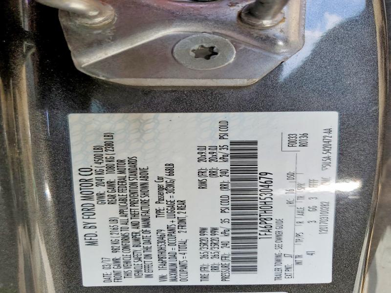 2017 Ford Mustang მანქანა იყიდება აუქციონზე, vin: 1FA6P8TH0H5304679, აუქციონის ნომერი: 59834856