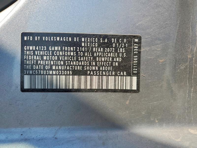 60789036 :رقم المزاد ، 3VWC57BU3MM033095 vin ، 2021 Volkswagen Jetta مزاد بيع
