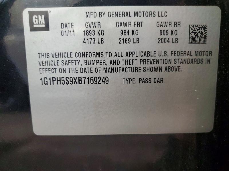 59370266 :رقم المزاد ، 1G1PH5S9XB7169249 vin ، 2011 Chevrolet Cruze مزاد بيع