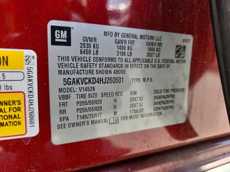 2017 Buick Enclave მანქანა იყიდება აუქციონზე, vin: 5GAKVCKD4HJ260601, აუქციონის ნომერი: 62396166
