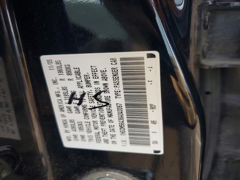 2006 Honda Accord მანქანა იყიდება აუქციონზე, vin: 1HGCM56436A040067, აუქციონის ნომერი: 59690456