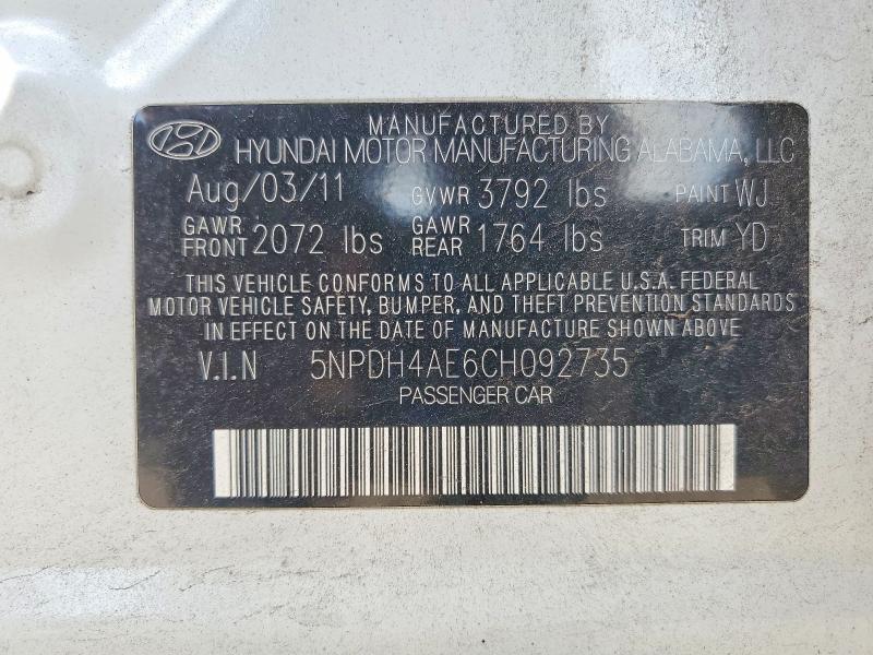 59975376 :رقم المزاد ، 5NPDH4AE6CH092735 vin ، 2012 Hyundai Elantra مزاد بيع