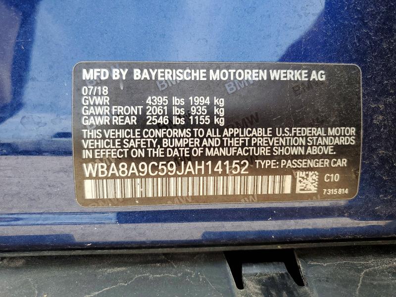 60892096 :رقم المزاد ، WBA8A9C59JAH14152 vin ، 2018 Bmw 320 مزاد بيع
