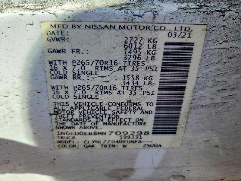 62496856 :رقم المزاد ، 1N6ED0EB8MN709298 vin ، 2021 Nissan Frontier مزاد بيع