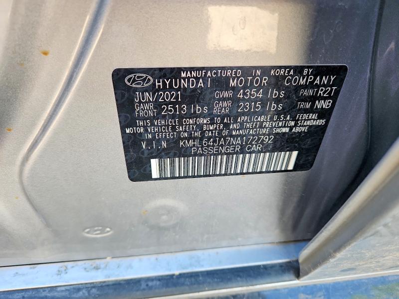 2022 Hyundai Sonata მანქანა იყიდება აუქციონზე, vin: KMHL64JA7NA172792, აუქციონის ნომერი: 60926136