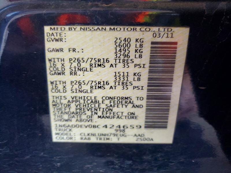 62289416 :رقم المزاد ، 1N6AD0EV0BC424659 vin ، 2011 Nissan Frontier مزاد بيع