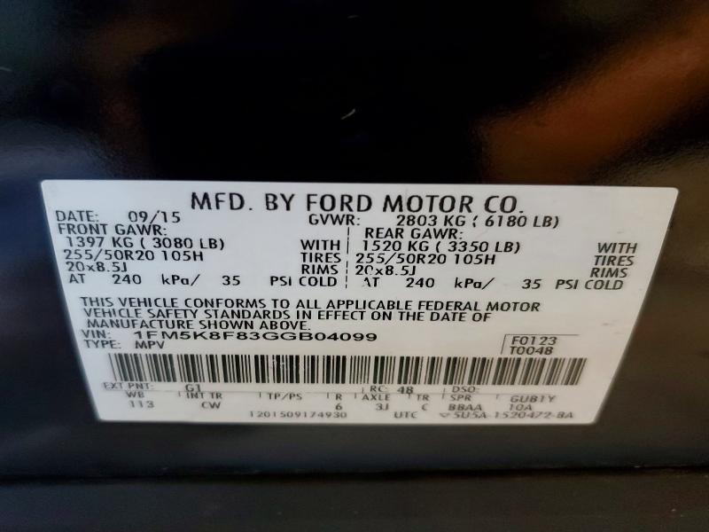 59681926 :رقم المزاد ، 1FM5K8F83GGB04099 vin ، 2016 Ford Explorer مزاد بيع