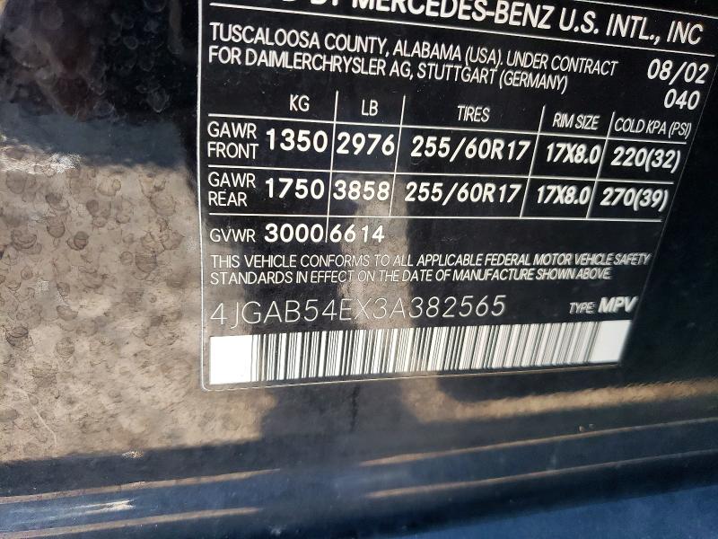 Продаж на аукціоні авто 2003 Mercedes-benz Ml, vin: 4JGAB54EX3A382565, номер лоту: 57229996