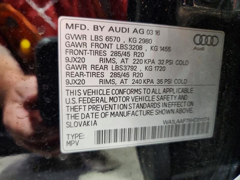 Aukcja sprzedaży 2017 Audi Q7, vin: WA1LAAF75HD011174, numer aukcji: 58979576