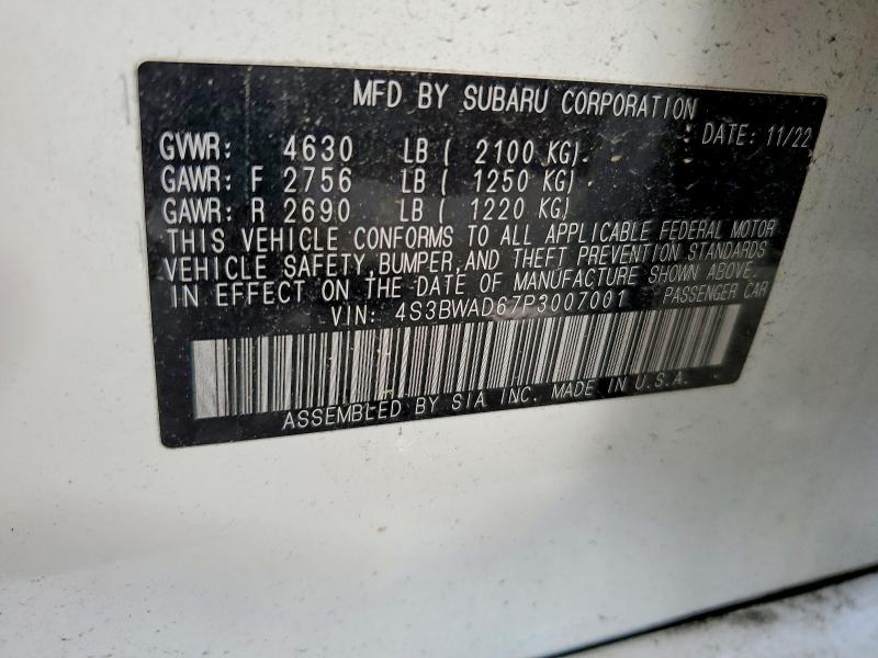 Продаж на аукціоні авто 2023 Subaru Legacy, vin: 4S3BWAD67P3007001, номер лоту: 63343136