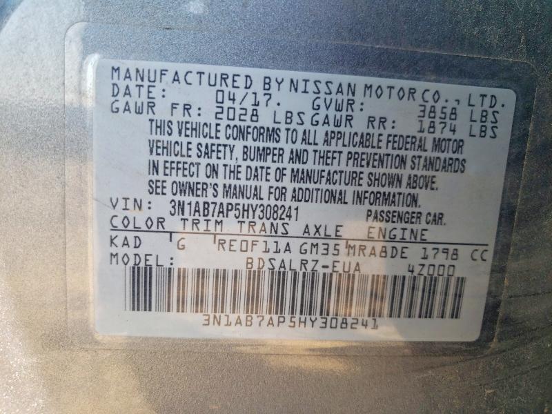 Продажа на аукционе авто 2017 Nissan Sentra, vin: 3N1AB7AP5HY308241, номер лота: 62603446