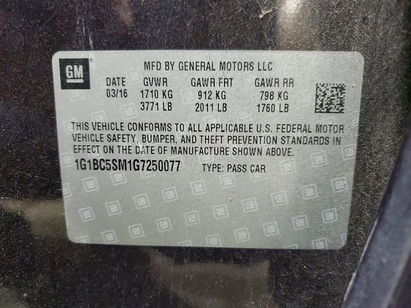 Aukcja sprzedaży 2016 Chevrolet Cruze, vin: 1G1BC5SM1G7250077, numer aukcji: 60061666