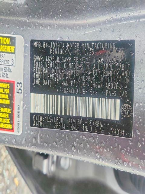 2026 Toyota Camry მანქანა იყიდება აუქციონზე, vin: 4T1DAACK0TU671548, აუქციონის ნომერი: 59836936