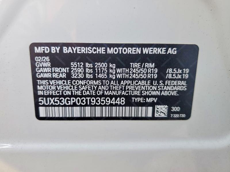 59903606 :رقم المزاد ، 5UX53GP03T9359448 vin ، 2026 Bmw X3 مزاد بيع