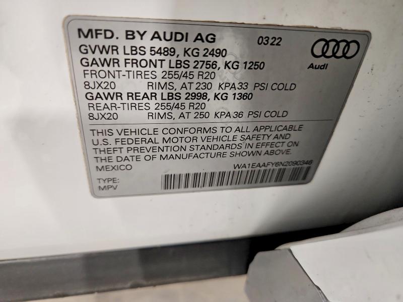Продажа на аукционе авто 2022 Audi Q5, vin: WA1EAAFY6N2090346, номер лота: 85611685