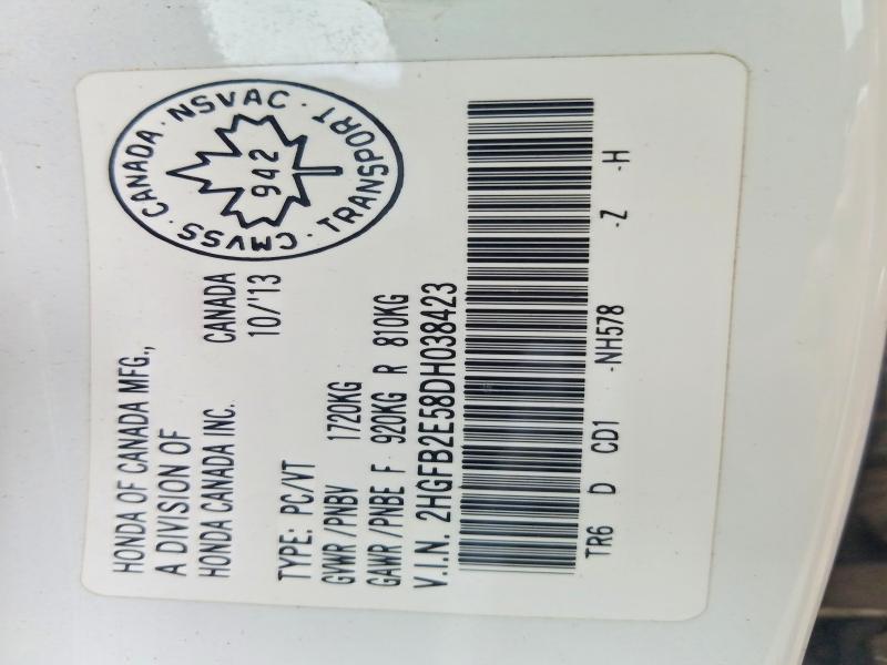 Продаж на аукціоні авто 2013 Honda Civic, vin: 2HGFB2E58DH038423, номер лоту: 61103666