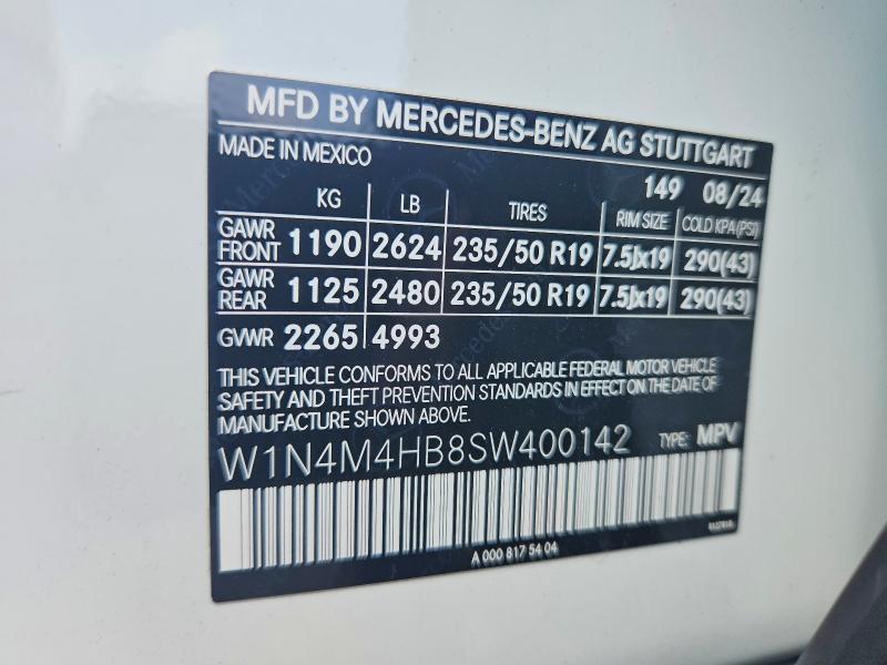 59788336 :رقم المزاد ، W1N4M4HB8SW400142 vin ، 2025 Mercedes-benz Glb مزاد بيع