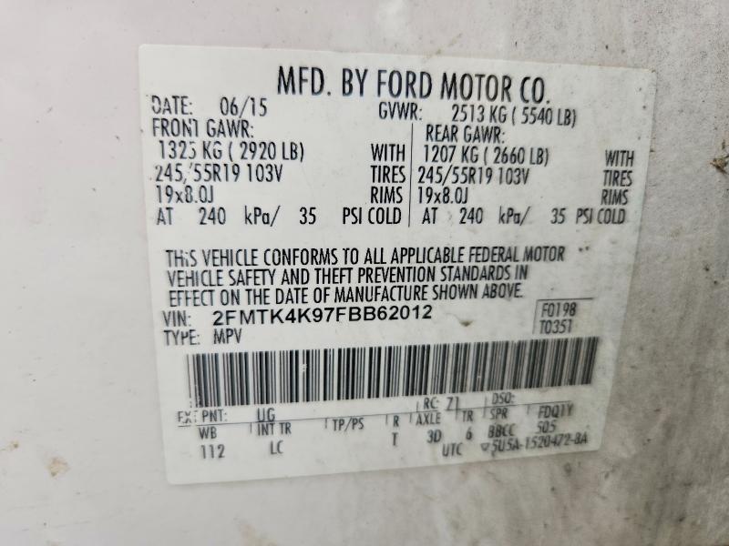 Продажа на аукционе авто 2015 Ford Edge, vin: 2FMTK4K97FBB62012, номер лота: 61592806