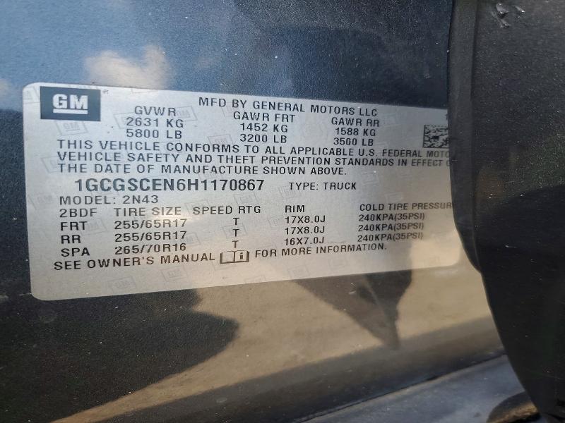 2017 Chevrolet Colorado მანქანა იყიდება აუქციონზე, vin: 1GCGSCEN6H1170867, აუქციონის ნომერი: 61286956
