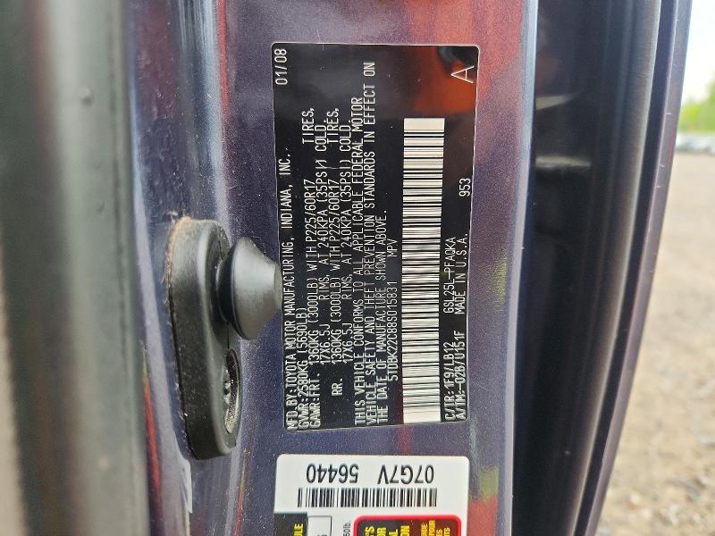 Продажа на аукционе авто 2008 Toyota Sienna, vin: 5TDBK22C88S015831, номер лота: 62045406