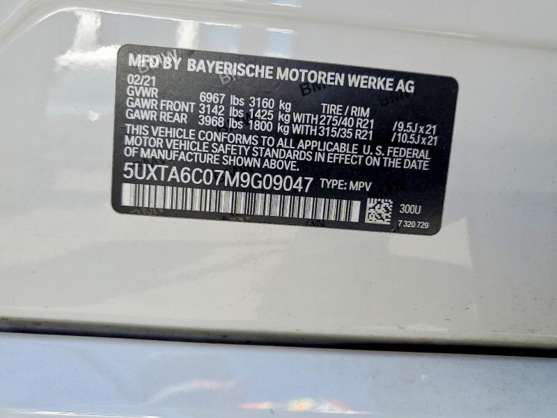 2021 Bmw X5 მანქანა იყიდება აუქციონზე, vin: 5UXTA6C07M9G09047, აუქციონის ნომერი: 63601266
