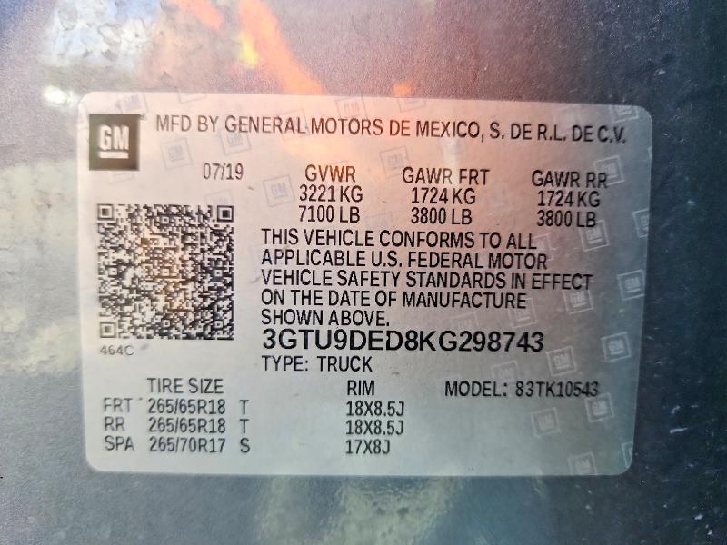 Продаж на аукціоні авто 2019 Gmc Sierra, vin: 3GTU9DED8KG298743, номер лоту: 59734386