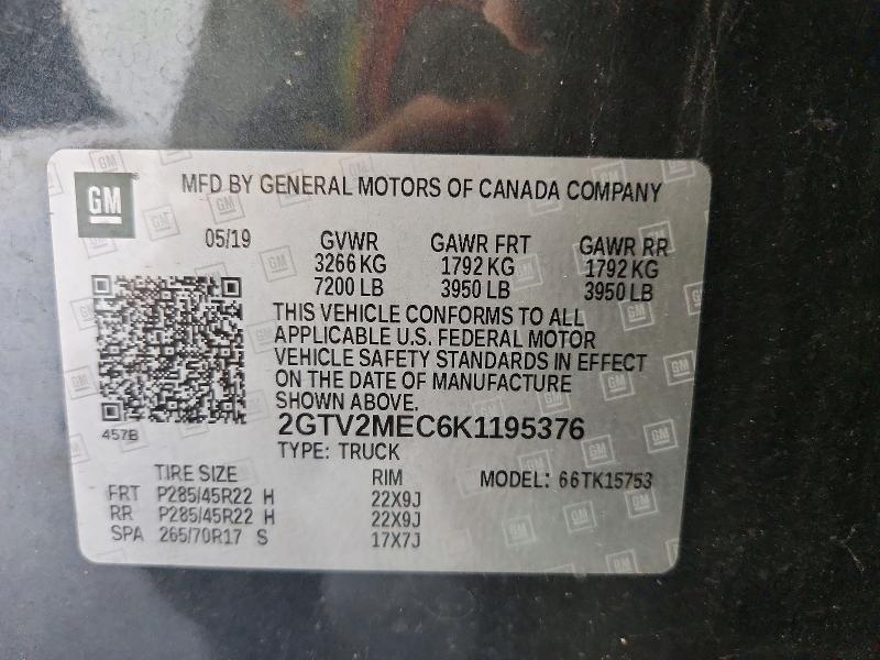 Продаж на аукціоні авто 2019 Gmc Sierra Limited, vin: 2GTV2MEC6K1195376, номер лоту: 62769886