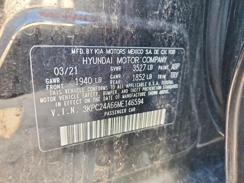 Aukcja sprzedaży 2021 Hyundai Accent, vin: 3KPC24A66ME146594, numer aukcji: 59385336