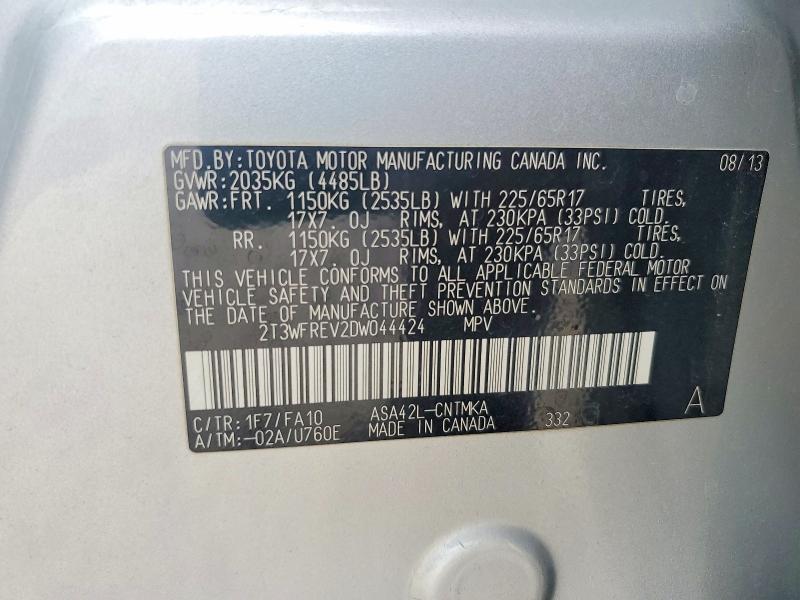 2013 Toyota Rav4 მანქანა იყიდება აუქციონზე, vin: 2T3WFREV2DW044424, აუქციონის ნომერი: 60588496
