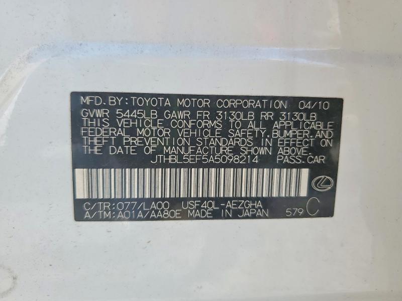 Aukcja sprzedaży 2010 Lexus Ls, vin: JTHBL5EF5A5098214, numer aukcji: 59352636