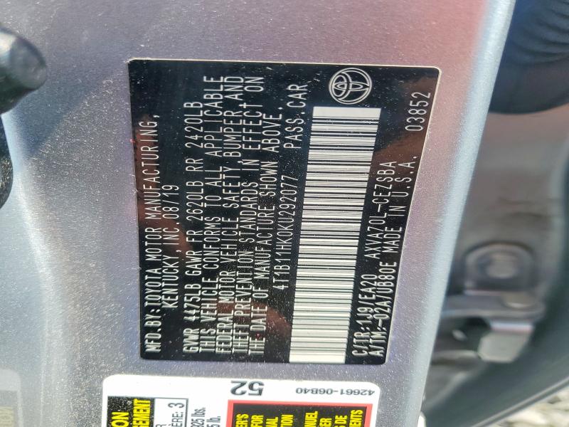 Aukcja sprzedaży 2019 Toyota Camry, vin: 4T1B11HK0KU292077, numer aukcji: 62886306