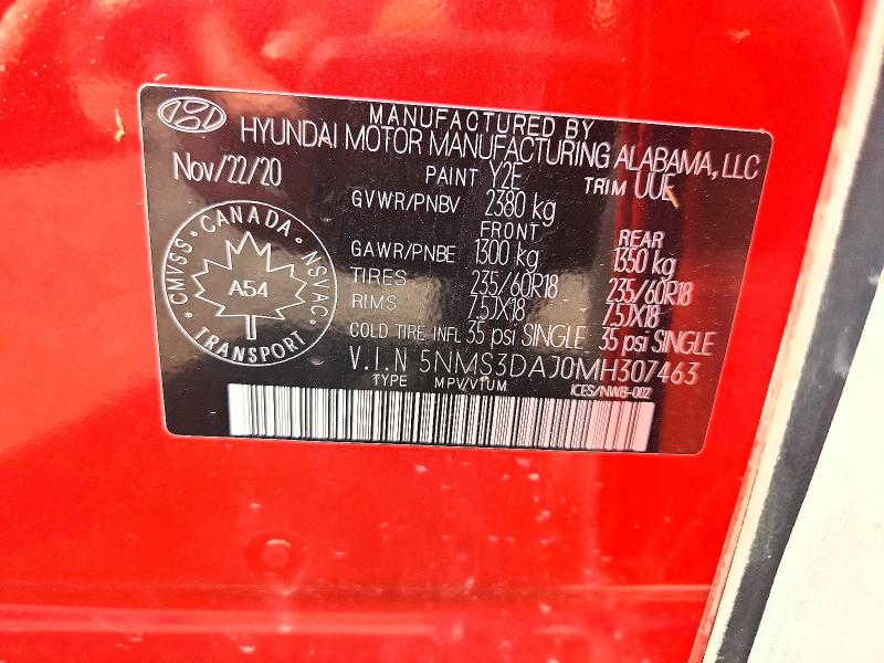85964175 :رقم المزاد ، 5NMS3DAJ0MH307463 vin ، 2021 Hyundai Santa Fe مزاد بيع