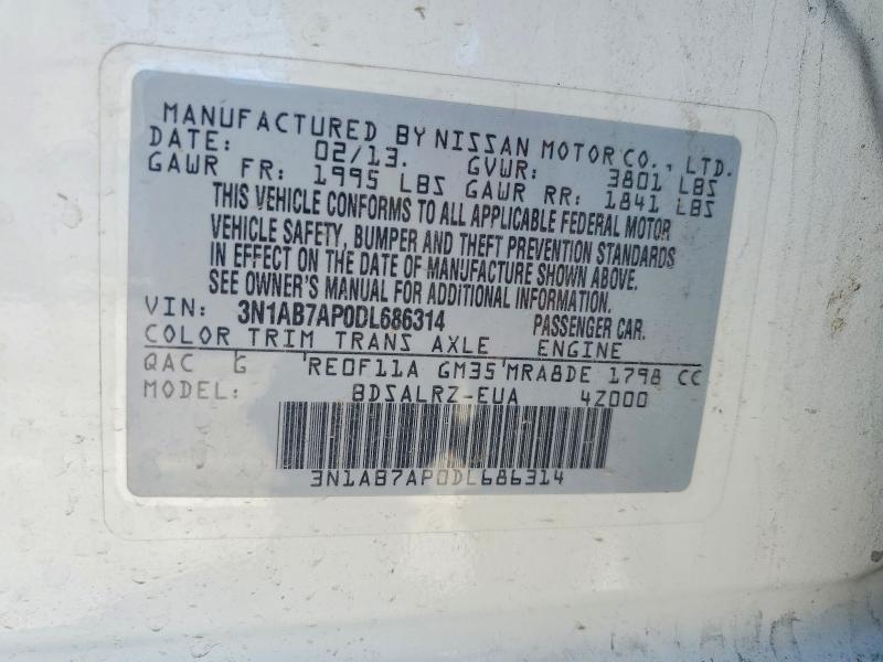59844926 :رقم المزاد ، 3N1AB7AP0DL686314 vin ، 2013 Nissan Sentra مزاد بيع
