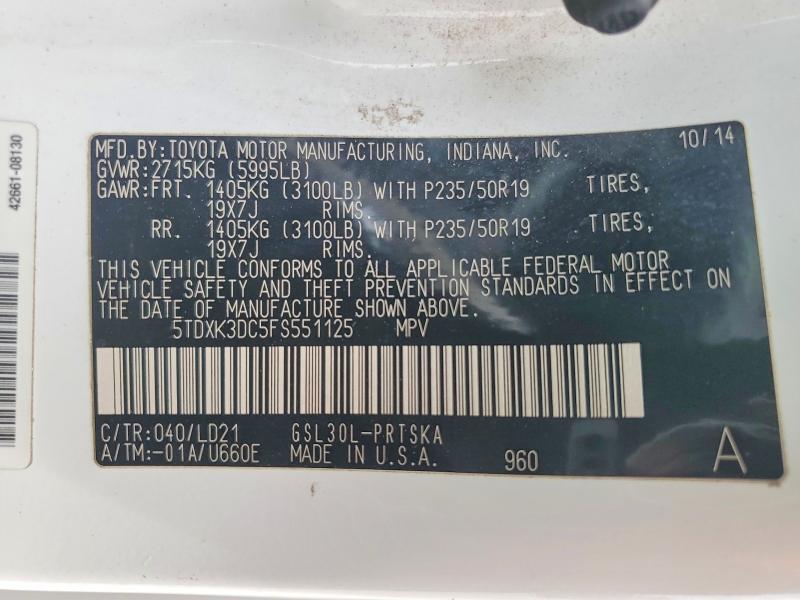 Aukcja sprzedaży 2015 Toyota Sienna, vin: 5TDXK3DC5FS551125, numer aukcji: 61198236