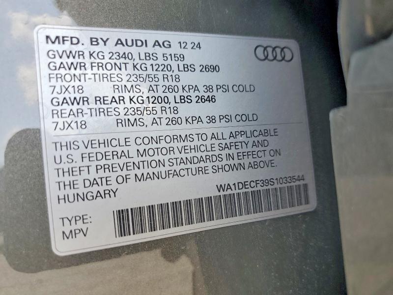 85621155 :رقم المزاد ، WA1DECF39S1033544 vin ، 2025 Audi Q3 مزاد بيع
