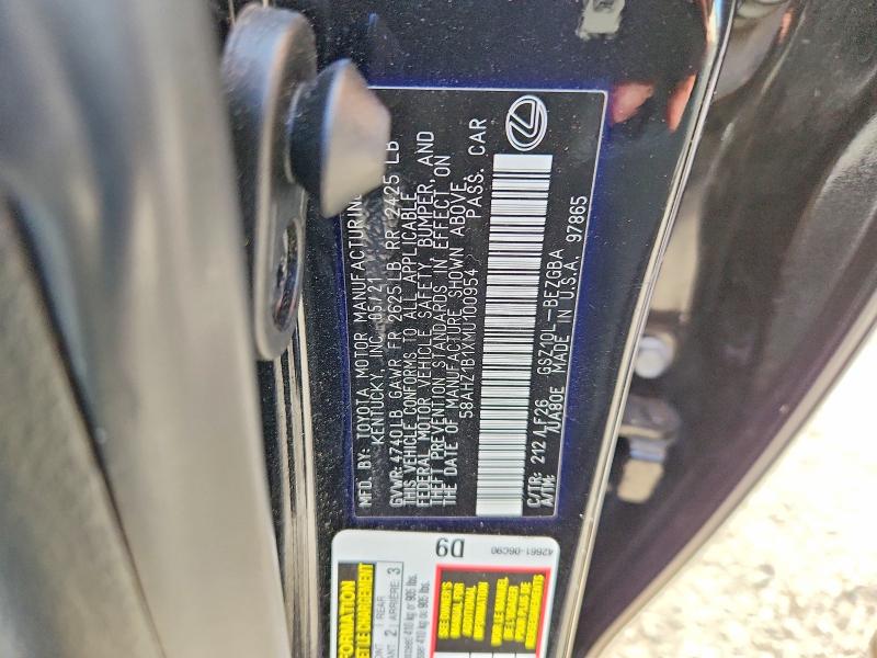 2021 Lexus Es 350 მანქანა იყიდება აუქციონზე, vin: 58AHZ1B1XMU100954, აუქციონის ნომერი: 62094486