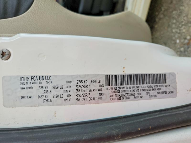 Aukcja sprzedaży 2016 Dodge Grand Caravan, vin: 2C4RDGBG2GR335551, numer aukcji: 62249596