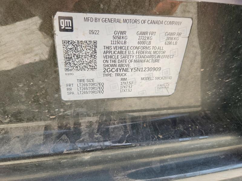2022 Chevrolet Silverado მანქანა იყიდება აუქციონზე, vin: 2GC4YNEY5N1230909, აუქციონის ნომერი: 59198936