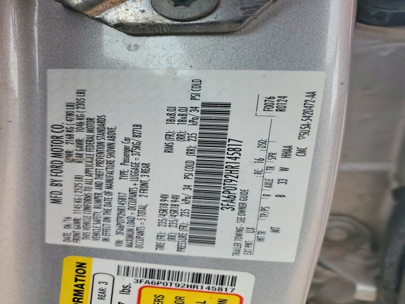 Aukcja sprzedaży 2017 Ford Fusion, vin: 3FA6P0T92HR145817, numer aukcji: 61169956