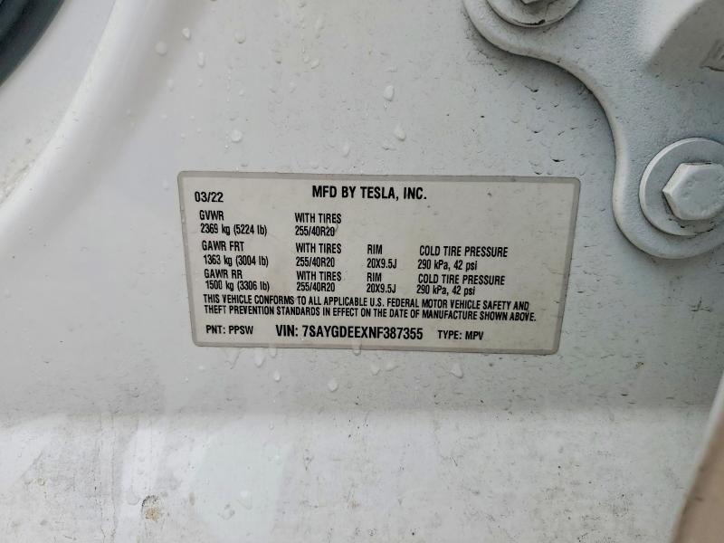 Продажа на аукционе авто 2022 Tesla Model Y, vin: 7SAYGDEEXNF387355, номер лота: 85620445