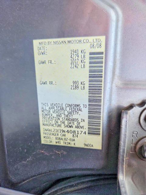 2009 Nissan Altima მანქანა იყიდება აუქციონზე, vin: 1N4AL21E19N408174, აუქციონის ნომერი: 61736056