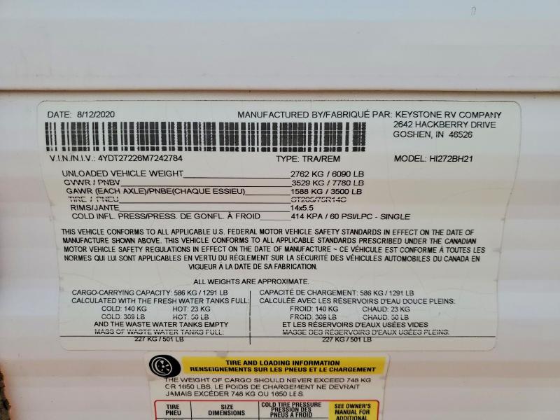 Продаж на аукціоні авто 2021 Keystone Hideout, vin: 4YDT27226M7242784, номер лоту: 60981856