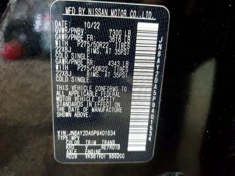 60489986 :رقم المزاد ، JN8AY2DA5P9401534 vin ، 2023 Nissan Armada مزاد بيع