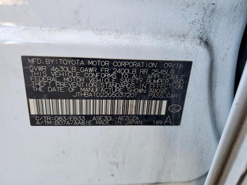 Aukcja sprzedaży 2016 Lexus Is, vin: JTHBA1D22G5037201, numer aukcji: 62831526