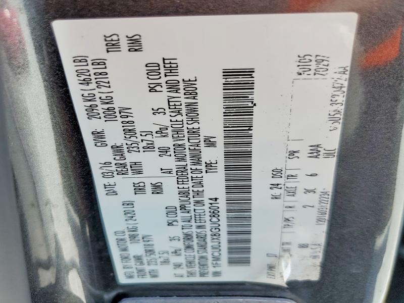 Продаж на аукціоні авто 2016 Ford Escape, vin: 1FMCU0JX8GUC86014, номер лоту: 60705906