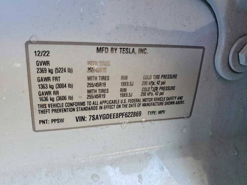 Aukcja sprzedaży 2023 Tesla Model Y, vin: 7SAYGDEE8PF622869, numer aukcji: 62980586