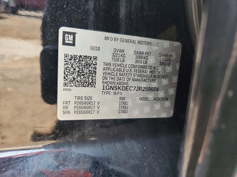 2018 Chevrolet Tahoe მანქანა იყიდება აუქციონზე, vin: 1GNSKDEC7JR259604, აუქციონის ნომერი: 60989476